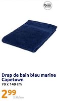 Promotions Drap de bain bleu marine capetown - Produit Maison - Action - Valide de 22/05/2024 à 28/05/2024 chez Action