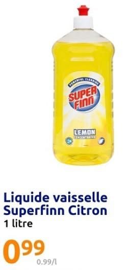 Promotions Liquide vaisselle superfinn citron - Superfinn - Valide de 22/05/2024 à 28/05/2024 chez Action