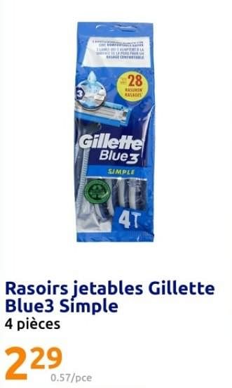Promotions Rasoirs jetables gillette blue3 simple - Gillette - Valide de 22/05/2024 à 28/05/2024 chez Action