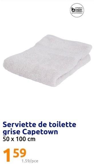 Promotions Serviette de toilette grise capetown - Produit Maison - Action - Valide de 22/05/2024 à 28/05/2024 chez Action