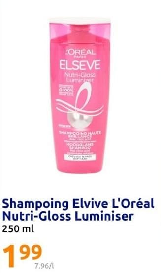 Promotions Shampoing elvive l`oréal nutri gloss luminiser - L'Oreal Paris - Valide de 22/05/2024 à 28/05/2024 chez Action