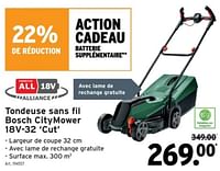 Promotions Tondeuse sans fil bosch citymower 18 v-32 cut - Bosch - Valide de 22/05/2024 à 04/06/2024 chez Gamma