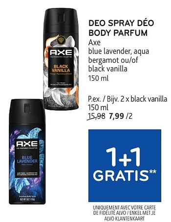 Promotions Deo spray déo body parfum axe black vanilla - Axe - Valide de 22/05/2024 à 04/06/2024 chez Alvo