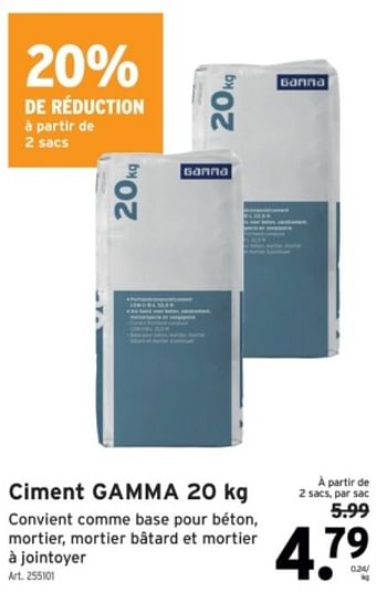 Promotions Ciment gamma - Produit maison - Gamma - Valide de 22/05/2024 à 04/06/2024 chez Gamma