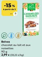 Promotions Belvas chocolat au lait et aux noisettes - Belvas - Valide de 22/05/2024 à 18/06/2024 chez Bioplanet