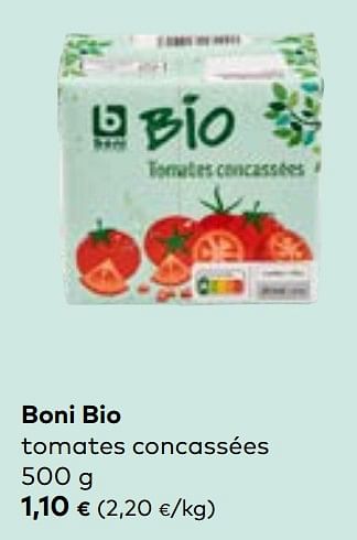 Promotions Boni bio tomates concassées - Boni - Valide de 22/05/2024 à 18/06/2024 chez Bioplanet