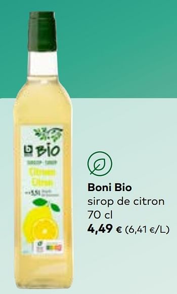 Promotions Boni bio sirop de citron - Boni - Valide de 22/05/2024 à 18/06/2024 chez Bioplanet
