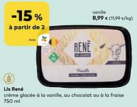 Promotions Ijs rené crème glacée à la vanille - Ijs Rene - Valide de 22/05/2024 à 18/06/2024 chez Bioplanet
