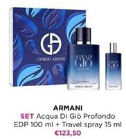 Promoties Armani set acqua di gio profondo + travel spray - Armani - Geldig van 27/05/2024 tot 09/06/2024 bij ICI PARIS XL