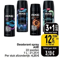 Promoties Deodorant spray axe - Axe - Geldig van 28/05/2024 tot 03/06/2024 bij Cora