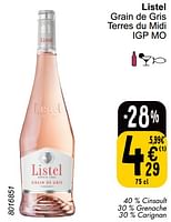 Promoties Listel grain de gris terres du midi - Rosé wijnen - Geldig van 28/05/2024 tot 03/06/2024 bij Cora