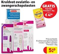 Promoties Kruidvat zwangerschapstest + gratis supradyn prenatal 1 dag - Huismerk - Kruidvat - Geldig van 28/05/2024 tot 09/06/2024 bij Kruidvat