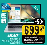 Promoties Acer notebook aspire a315-59-5 - Acer - Geldig van 28/05/2024 tot 10/06/2024 bij Cora
