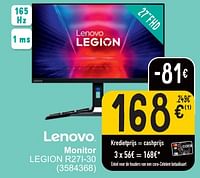 Promoties Lenovo monitor legion r27i-30 - Lenovo - Geldig van 28/05/2024 tot 10/06/2024 bij Cora
