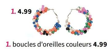 Promotions Boucles d`oreilles couleurs - Produit maison - Wibra - Valide de 21/05/2024 à 03/06/2024 chez Wibra