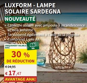 Promotions Luxform - lampe solaire sardegna - LuxForm - Valide de 22/05/2024 à 02/06/2024 chez Horta