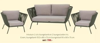 Promoties Intratuin 2-zits loungebank en 2 loungestoelen iris - Huismerk - Intratuin - Geldig van 27/05/2024 tot 09/06/2024 bij Intratuin