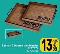 Promoties Set van 2 houten dienbladen bistro - Huismerk - Cora - Geldig van 28/05/2024 tot 10/06/2024 bij Cora