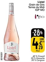 Promotions Listel grain de gris terres du midi - Vins rosé - Valide de 28/05/2024 à 03/06/2024 chez Cora