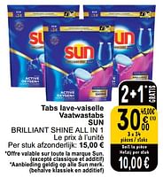 Promotions Tabs lave-vaiselle vaatwastabs sun brilliant shine all in 1 - Sun - Valide de 28/05/2024 à 03/06/2024 chez Cora