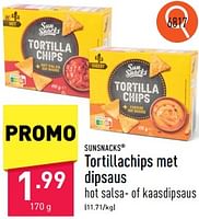 Promoties Tortillachips met dipsaus - Sunsnacks - Geldig van 03/06/2024 tot 09/06/2024 bij Aldi