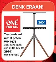 Promoties Tv standaard met 3 poten wm7471 - Oneforall - Geldig van 29/05/2024 tot 17/06/2024 bij Carrefour