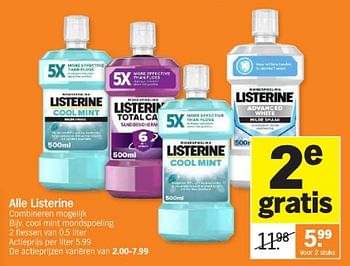 Promotions Cool mint mondspoeling - Listerine - Valide de 26/05/2024 à 02/06/2024 chez Albert Heijn
