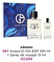 Promotions Armani set acqua di gio edp + spray de voyage - Armani - Valide de 27/05/2024 à 09/06/2024 chez ICI PARIS XL
