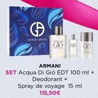 Promotions Armani set acqua di gio edt + deodorant + spray de voyage - Armani - Valide de 27/05/2024 à 09/06/2024 chez ICI PARIS XL