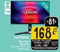 Promotions Lenovo moniteur monitor legion r27i-30 - Lenovo - Valide de 28/05/2024 à 10/06/2024 chez Cora