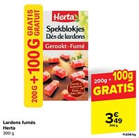 Promotions Lardons fumés herta - Herta - Valide de 29/05/2024 à 04/06/2024 chez Carrefour