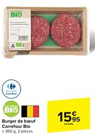Promotions Burger de boeuf carrefour bio - Produit maison - Carrefour  - Valide de 29/05/2024 à 10/06/2024 chez Carrefour