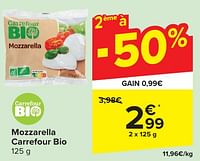 Promotions Mozzarella carrefour bio - Produit maison - Carrefour  - Valide de 29/05/2024 à 10/06/2024 chez Carrefour
