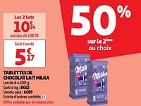 Promoties Tablettes de chocolat lait milka - Milka - Geldig van 28/05/2024 tot 02/06/2024 bij Auchan