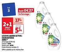 Promoties Lessive liquide active+ odor defense arie - Ariel - Geldig van 28/05/2024 tot 02/06/2024 bij Auchan
