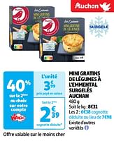 Promoties Mini gratins de légumes à l`emmental surgelés auchan - Huismerk - Auchan - Geldig van 28/05/2024 tot 02/06/2024 bij Auchan