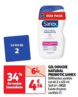 Promoties Gel douche natural prebiotic sanex - Sanex - Geldig van 28/05/2024 tot 03/06/2024 bij Auchan