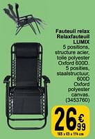 Promotions Fauteuil relax relaxfauteuil lumix - Produit maison - Cora - Valide de 28/05/2024 à 10/06/2024 chez Cora