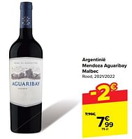 Promoties Mendoza aguaribay malbec rood, - Rode wijnen - Geldig van 29/05/2024 tot 10/06/2024 bij Carrefour
