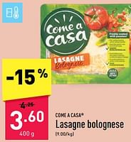 Promoties Lasagne bolognese - Come a Casa - Geldig van 08/06/2024 tot 14/06/2024 bij Aldi