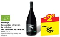 Promoties Frankrijk languedoc minervois la livinière les terrasses de sirus bio rood - Rode wijnen - Geldig van 29/05/2024 tot 10/06/2024 bij Carrefour