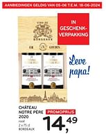 Promoties Château notre père 2020 rood - Rode wijnen - Geldig van 05/06/2024 tot 18/06/2024 bij Alvo