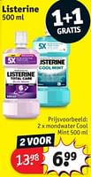Promoties Mondwater cool mint - Listerine - Geldig van 28/05/2024 tot 09/06/2024 bij Kruidvat