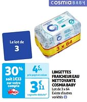 Promotions Lingettes fraicheur eau nettoyante cosmia baby - Cosmia - Valide de 28/05/2024 à 03/06/2024 chez Auchan Ronq