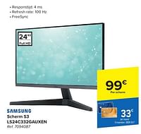 Promoties Samsung scherm s3 ls24c332gauxen - Samsung - Geldig van 29/05/2024 tot 10/06/2024 bij Carrefour