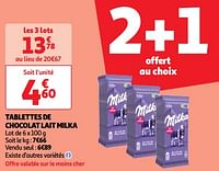 Promoties Tablettes de chocolat lait milka - Milka - Geldig van 28/05/2024 tot 03/06/2024 bij Auchan