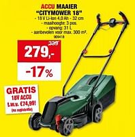 Promoties Bosch accu maaier citymower 18 - Bosch - Geldig van 29/05/2024 tot 09/06/2024 bij Hubo
