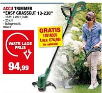 Promoties Bosch accu trimmer easy grasscut 18-230 - Bosch - Geldig van 29/05/2024 tot 09/06/2024 bij Hubo
