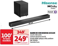 Promoties Barre de son hisense ax3120 - Hisense - Geldig van 28/05/2024 tot 16/06/2024 bij Auchan