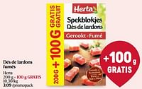 Promotions Dés de lardons fumés herta - Herta - Valide de 30/05/2024 à 05/06/2024 chez Delhaize